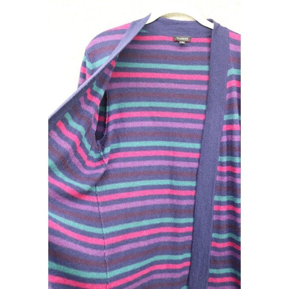 Talbots Long Sleeve Open Cardigan-Lamb's Wool-Stripes-Size Medium - Picture 4 of 11